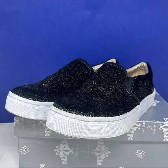 Luichiny Vay Kay Faux Fur Black & Gold Slip-on Loafers Black Trim White Sole 8.5 - Picture 4 of 13